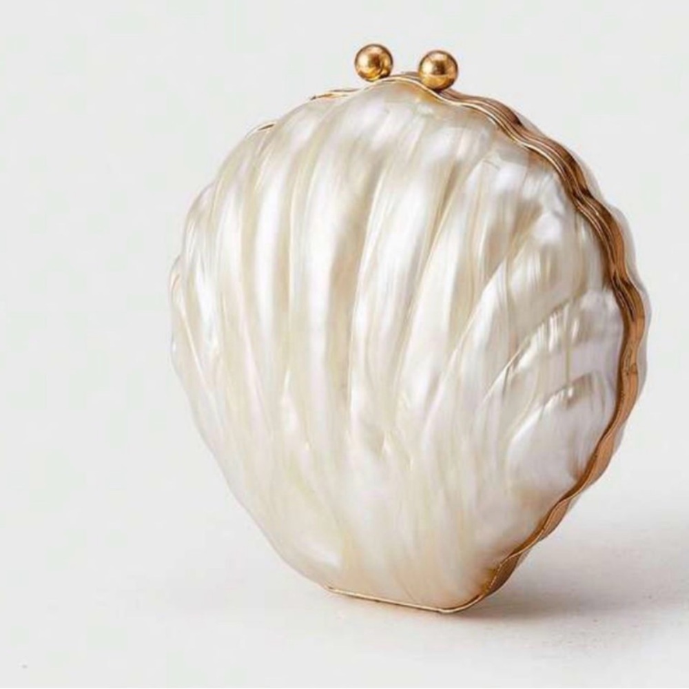 Elegant Pearl Shell Clutch with Gold Accents